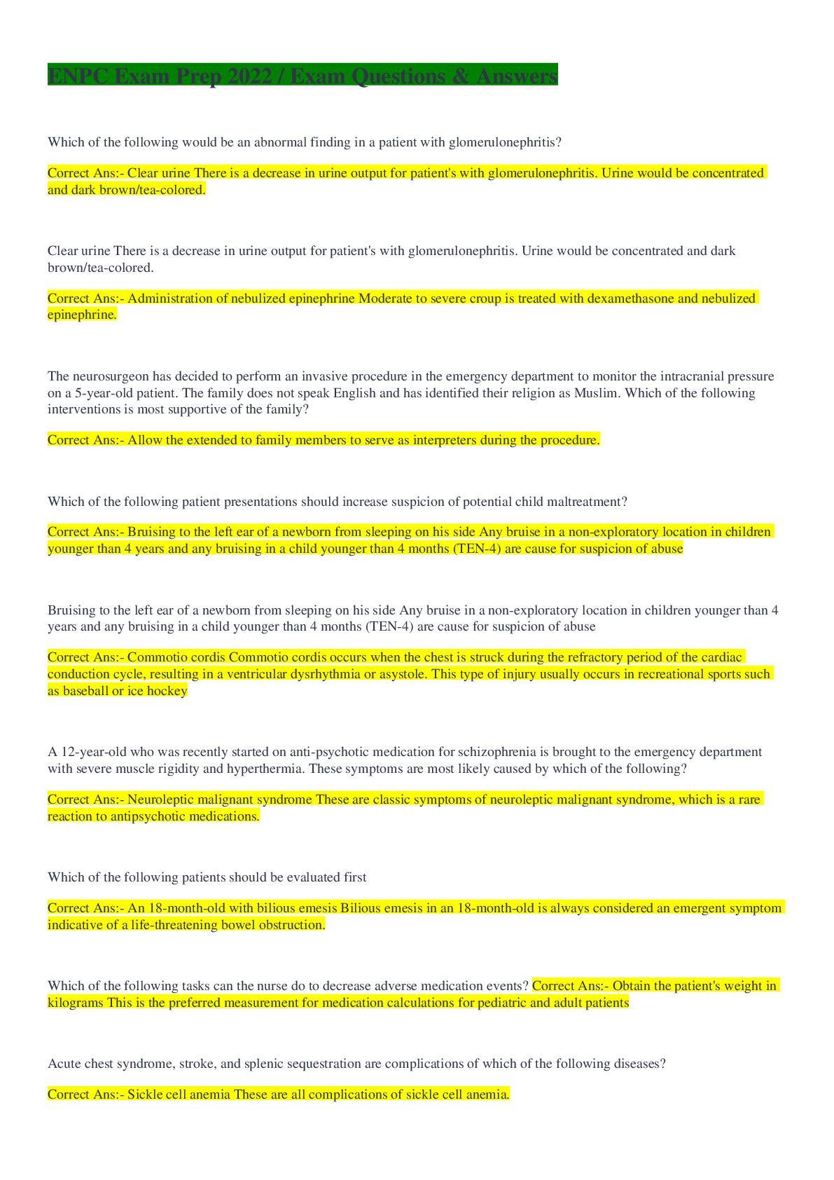 Preview of ENPC Exam Prep 2022 / Exam Questions & Answers